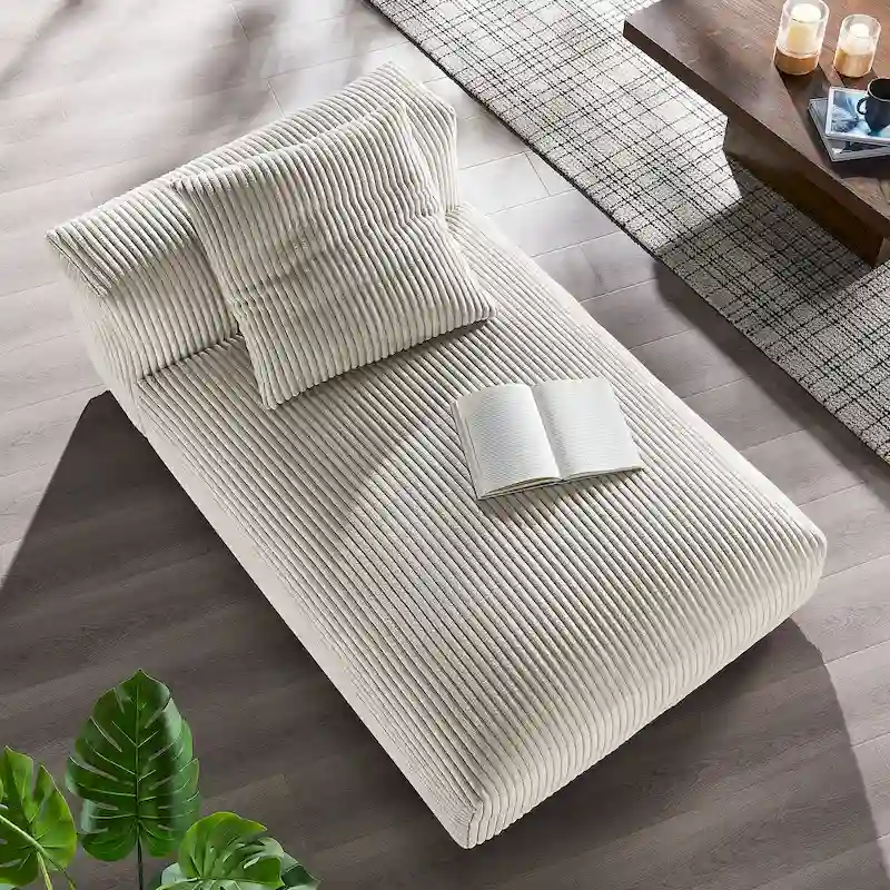 Modular Corduroy Chaise Lounge - Almond/Fern, Single Seat