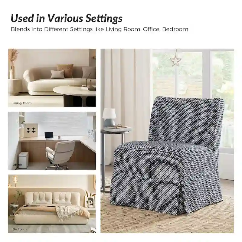 Falk Upholstered Farmhouse Armless Chair with Slipcover and Solid Wood Legs