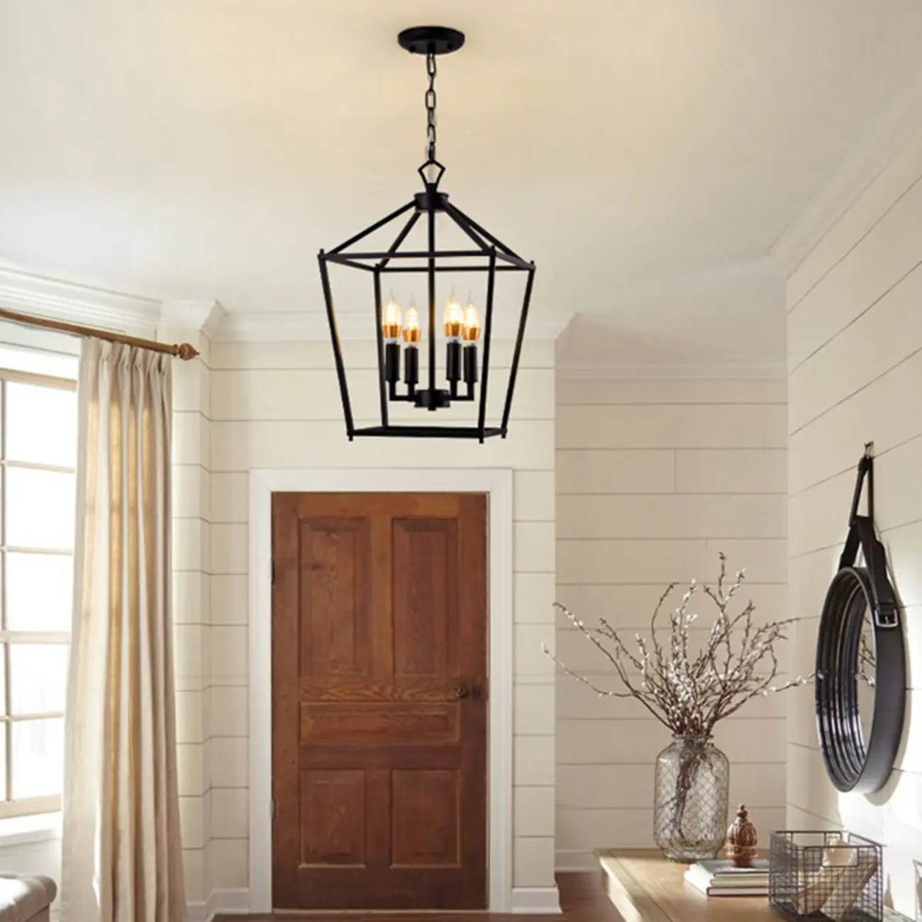Industrial Adjustable Metal Lantern Caged Candelabra Chandelier