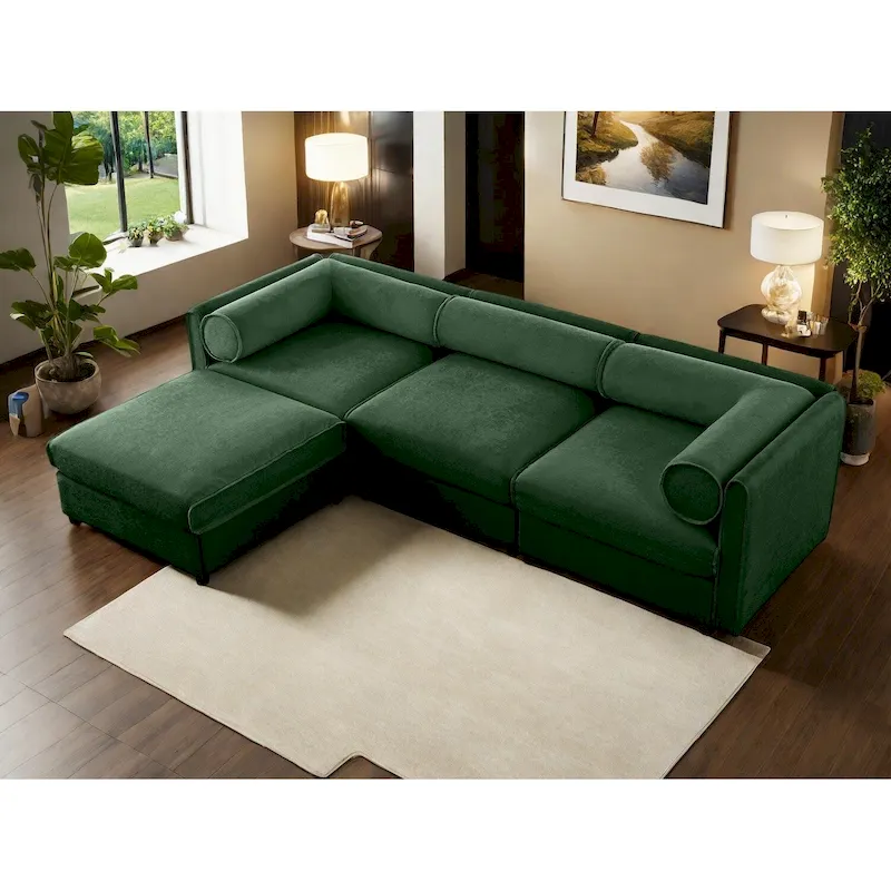 Chenille Upholstered L-Shaped Modular Sectional Sofa with Storage Seat, DIY Combination