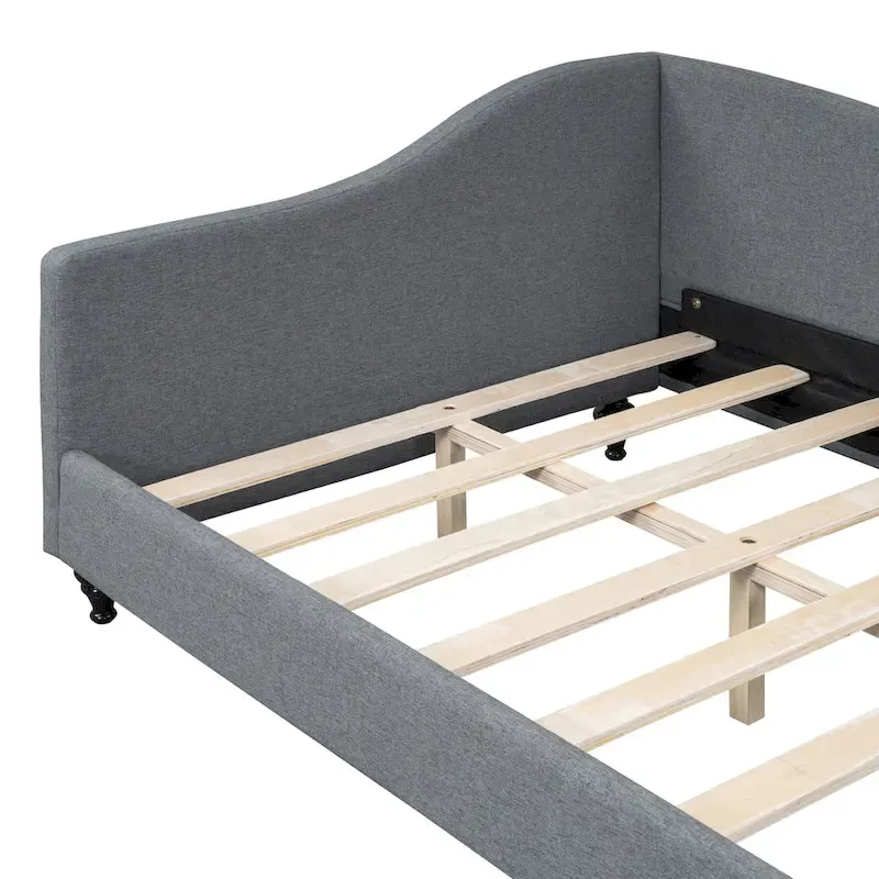 L-Shaped Linen Daybed with Solid Wood Legs