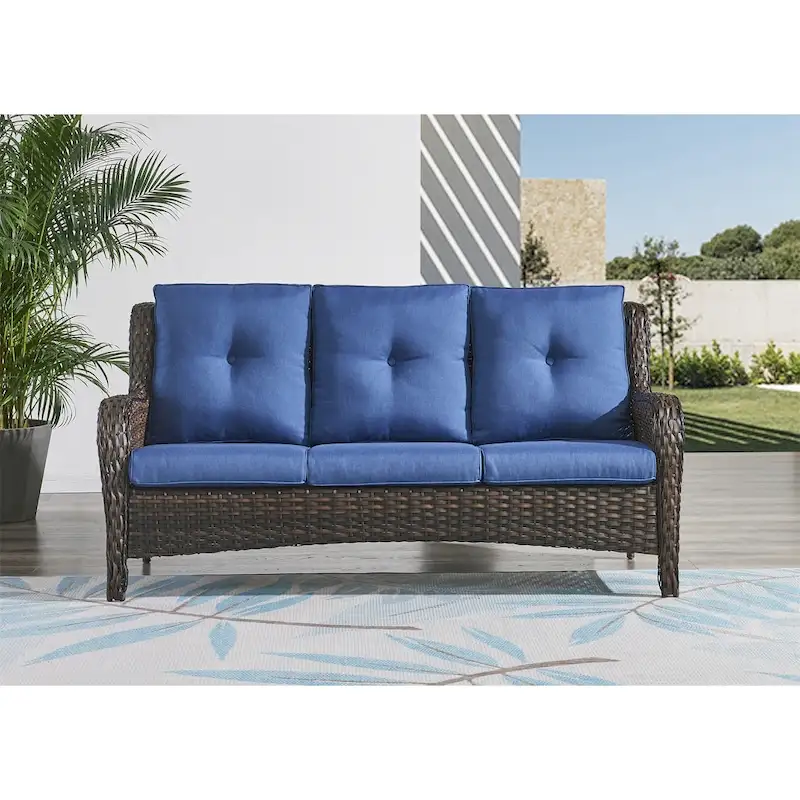 Gymojoy Outdoor Wicker Patio Sofa 3-Seat Rattan Sofa Furniture