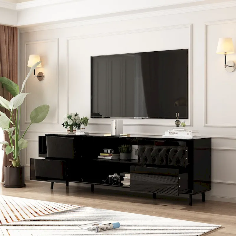 30 Recessed Electric Fireplace High Glossy TV Stand Combo Fireplace