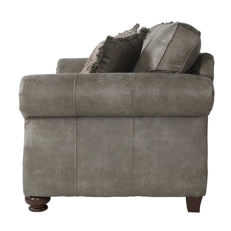 Roundhill Furniture Leinster Faux Leather Upholstered Nailhead Sofa, Loveseat, and Chair Set in Stone Gray