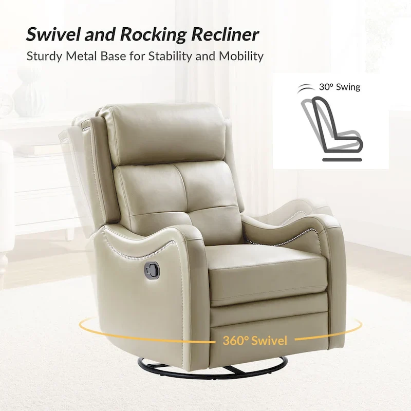 FrancoModern Genuine Leather Swivel Rocker Recliner with Nailhead Trims Sets of 2 by HULALA HOME