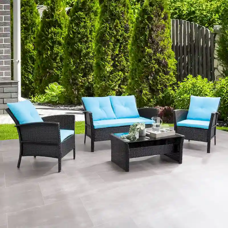 CorLiving Cascade Black Rattan Wicker Patio 4pc Set