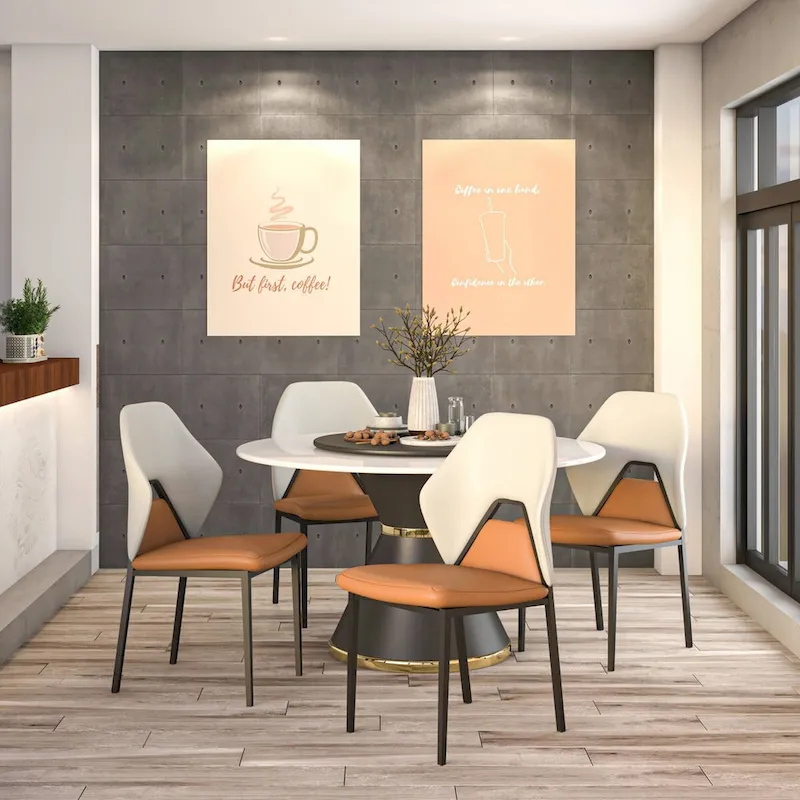 PU Leather Dining Chair – Brown/Grey/Blue Grey/Green Blue/White, Iron Legs, Single