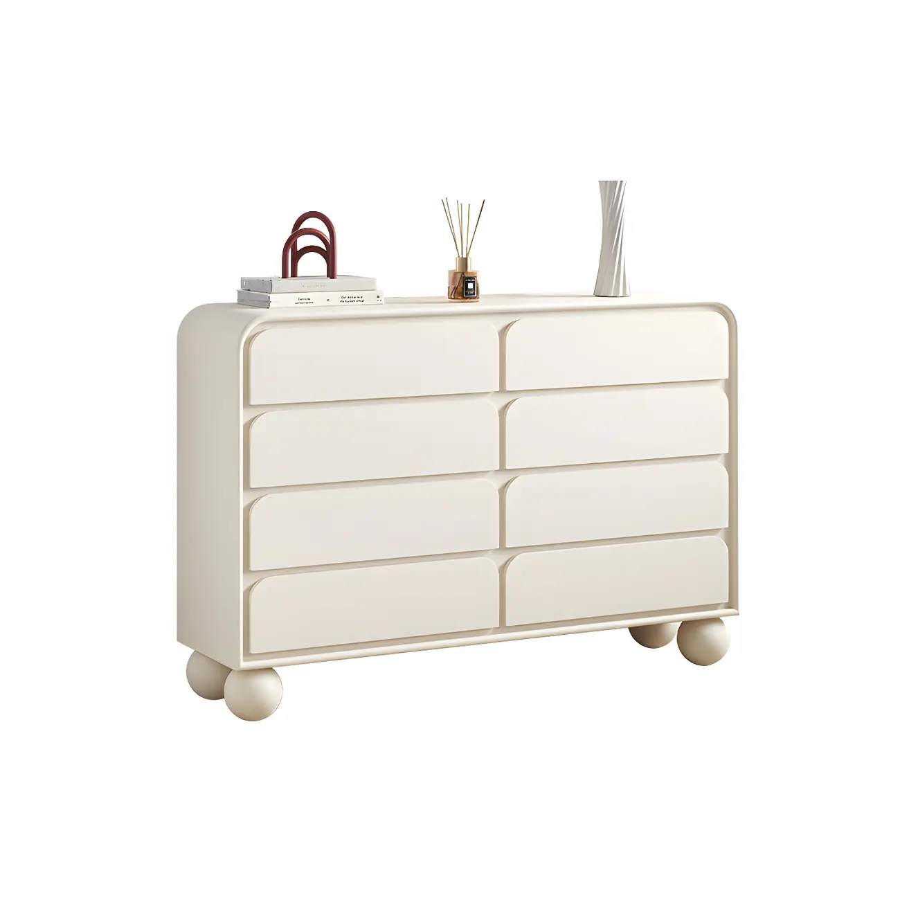 Glam White Oval Wooden Double Dresser with Soft Close Drawers