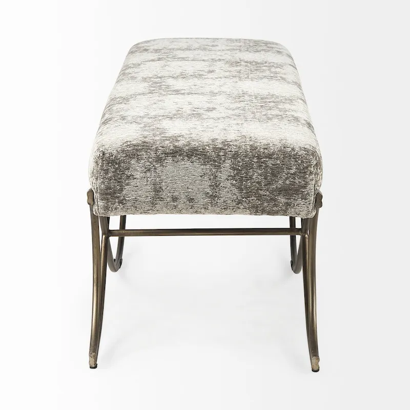 Gray Fabric Upholstered Bench with Gold Metal Legs
