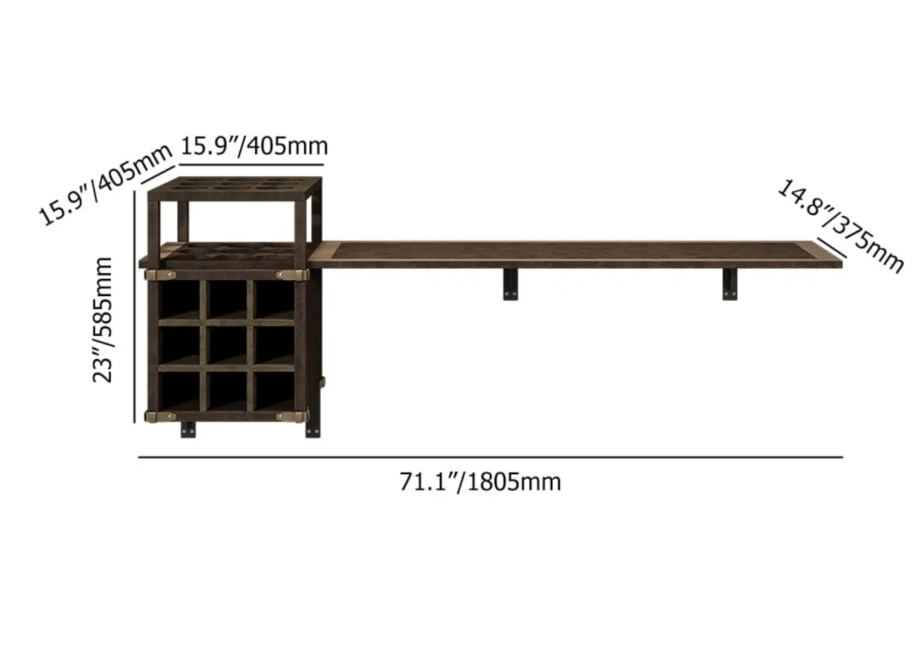 Industrial Wall Mounted Bar Counter with Wine Rack