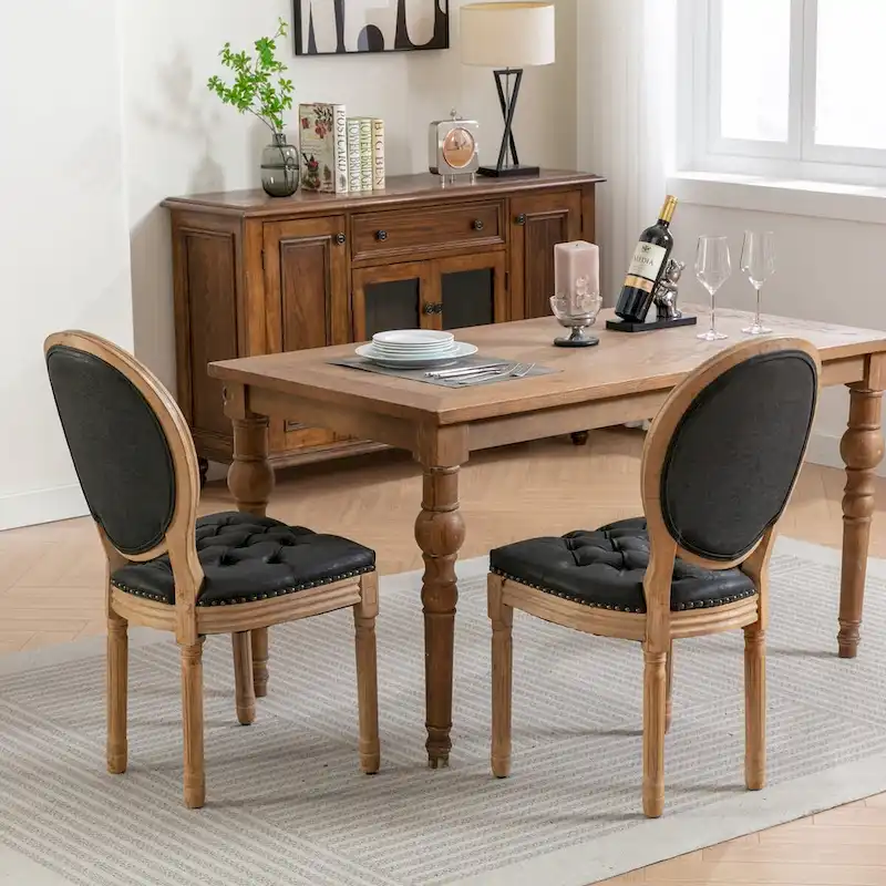 Mid-century Modern Dining Chairs Set of 4, PU Leather High-end Tufted Dining Room Chair with Nailhead Trim Solid Wood Legs