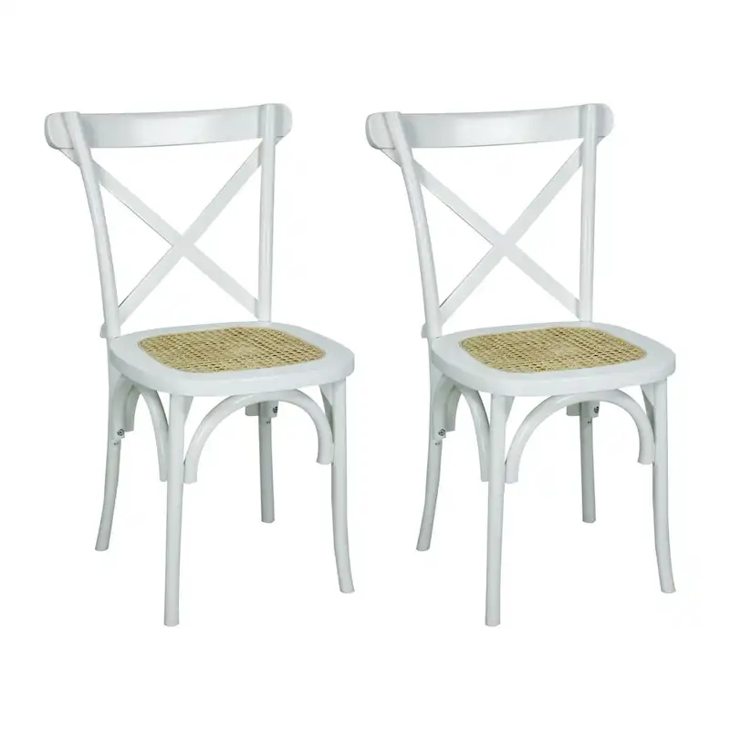 Colmar Classic Traditional X-Back Wood Rattan Dining Chair, Natural (Set of 2) by JONATHAN Y
