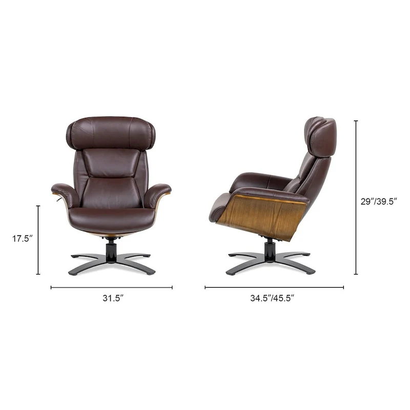 Jovan 31.5 Curved Wood Genuine Leather Recliner Lounge Chair