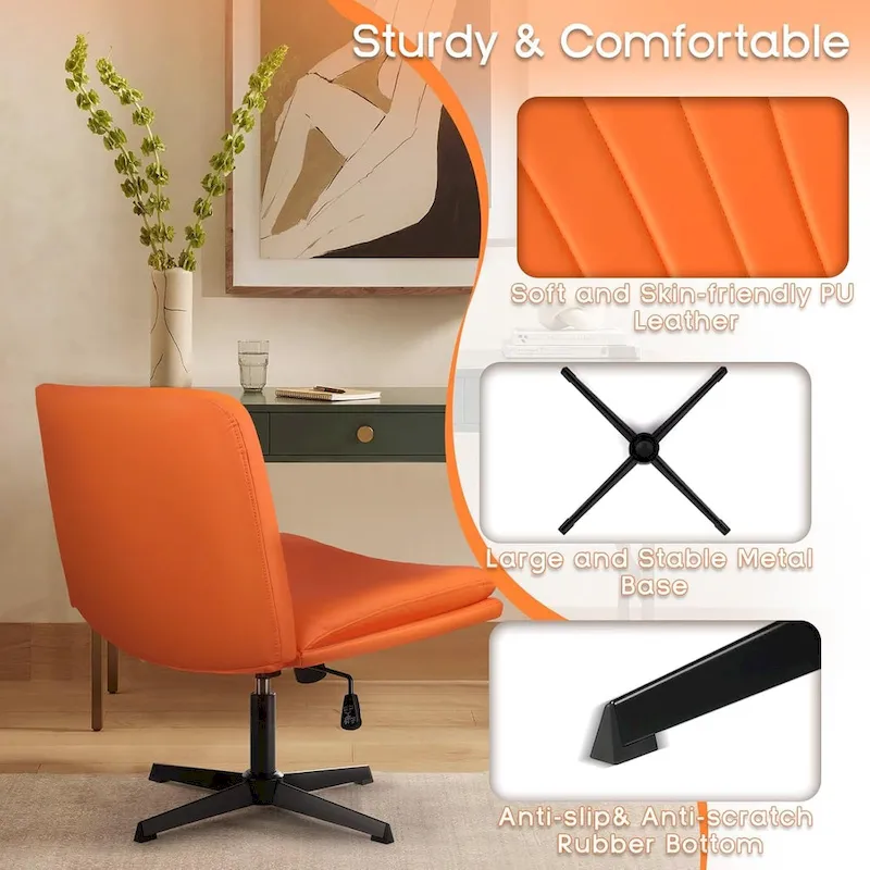 Criss Cross Chair Armless Office Desk Chair No Wheels,PU Leather Padded Modern Swivel Vanity Chair office chair