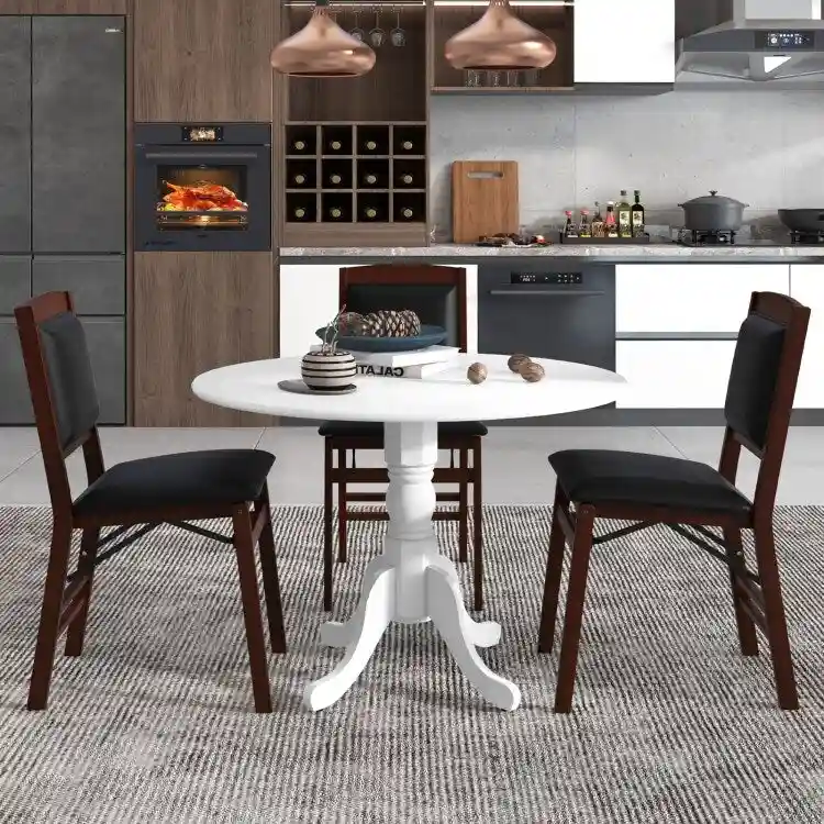 Wooden Dining Table with Round Tabletop and Curved Trestle Legs - 39.37 x 39.37 x 28.74