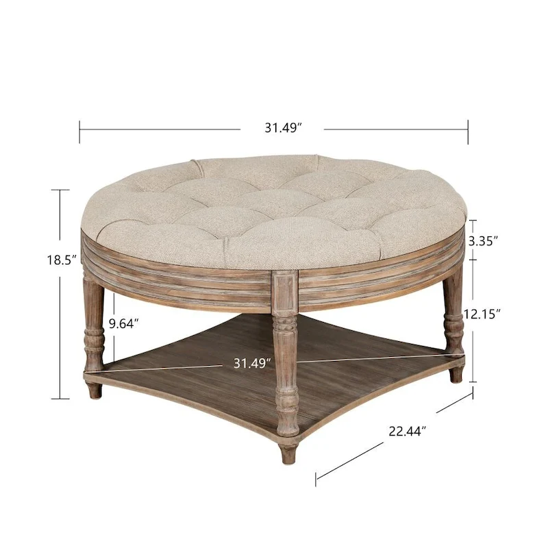 2 Tier Button Tufted Ottoman Round Coffee Table