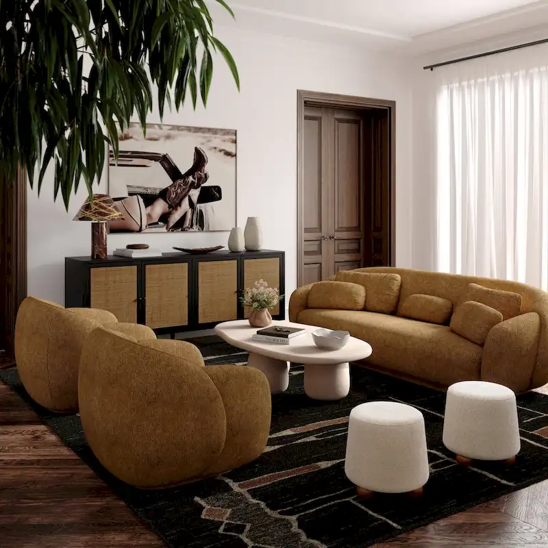 Chocolate Brown Boucle Upholstered Stool - Small