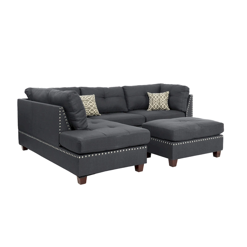 Bobkona Chaise Upholstered 3-piece Reversible Sectional Sofa Set