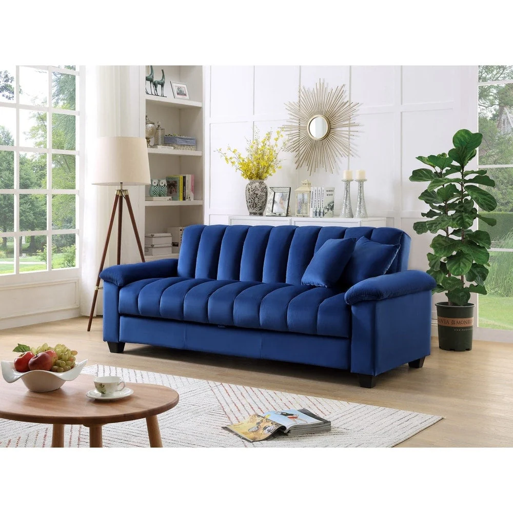 Fabric Upholstered Channel Back Living Room Convertible Sofabed