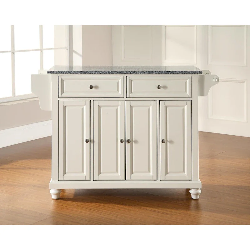 White Granite Top Stationary Kitchen Island – Traditional Style