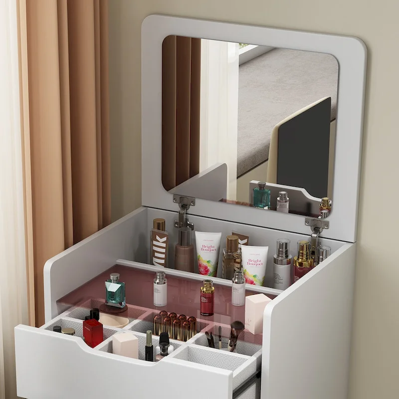 White 3-in-1 Vanity Desk with Flip-Top Mirror, 3 Drawers & Cushioned Stool, Single