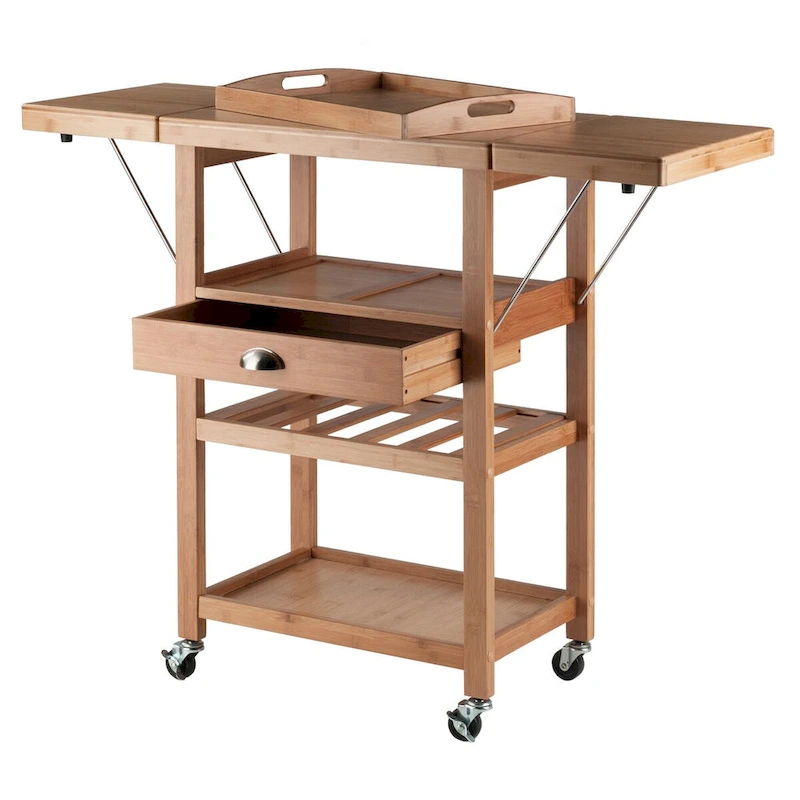 Barton Utility Kitchen Cart, Drop Leaf, Bamboo - 45.28 x 15.16 x 35.43 inches