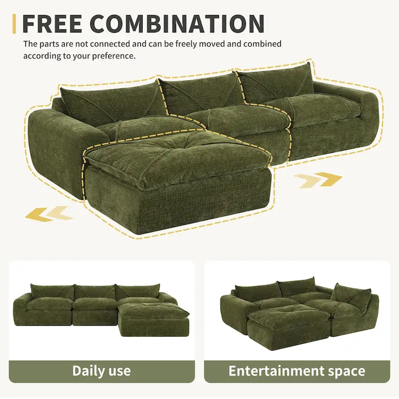 116-In Modern Chenille Sectional Sofa with High Density Foam,No Assembly Required