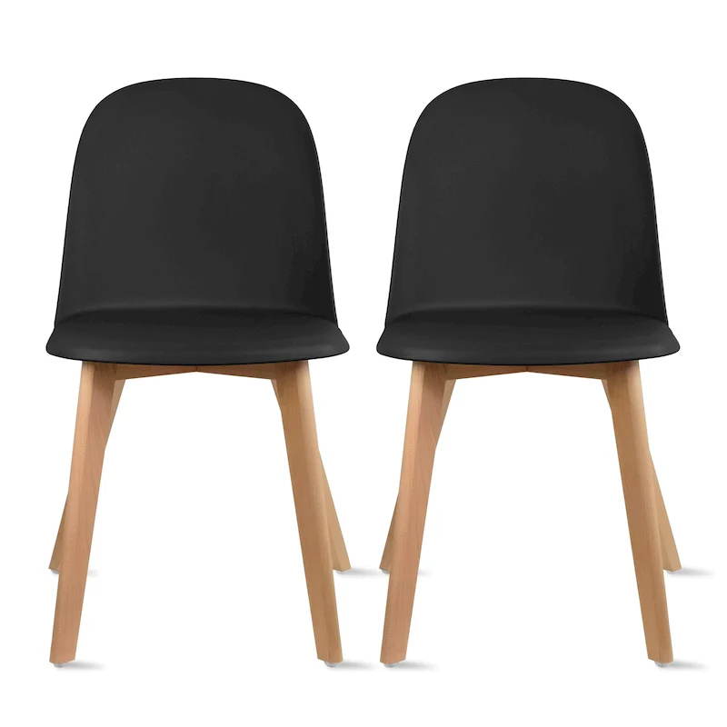 Set of 2 Dining Side Chair with Back Armless Plastic Seat Wooden Legs Kitchen Desk Task Computer