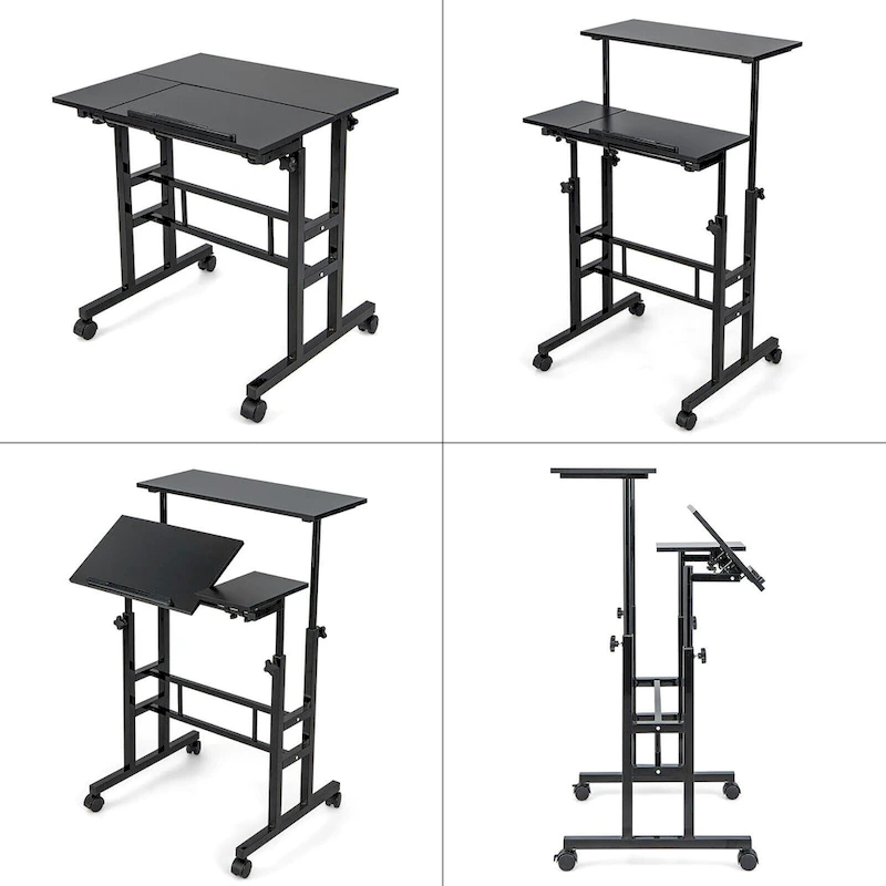 Gymax Mobile Stand up Desk Adjustable Computer Desk Tilting