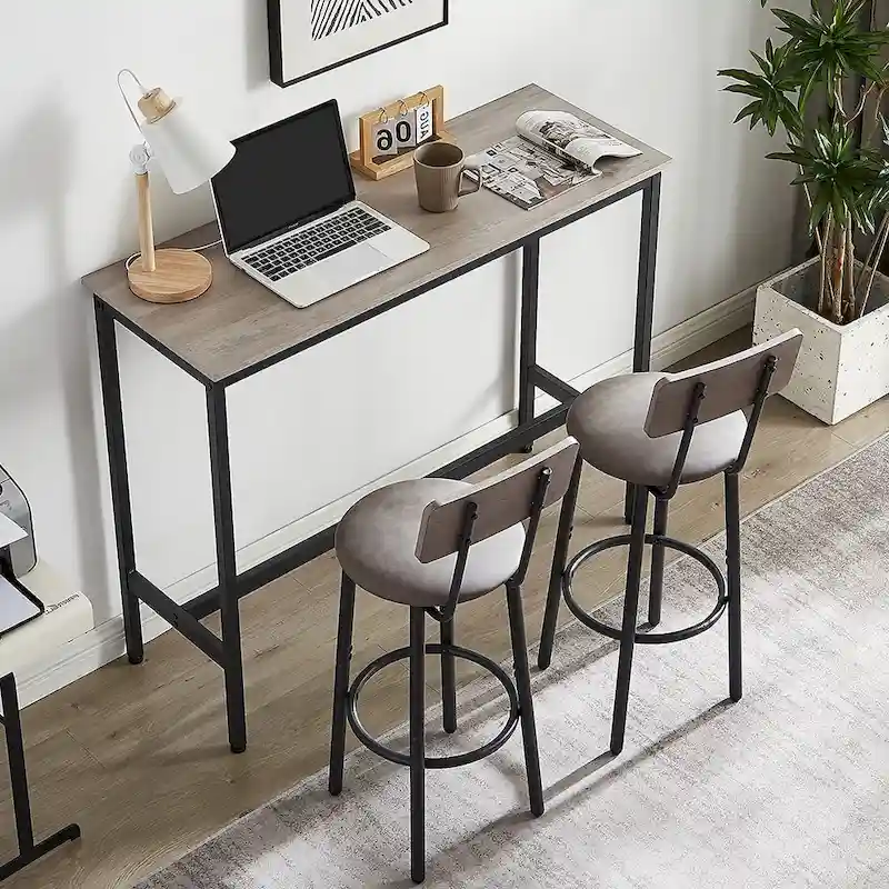 3-Piece Bistro Set, Dining Table and Upholstered Stools w/ Backrest