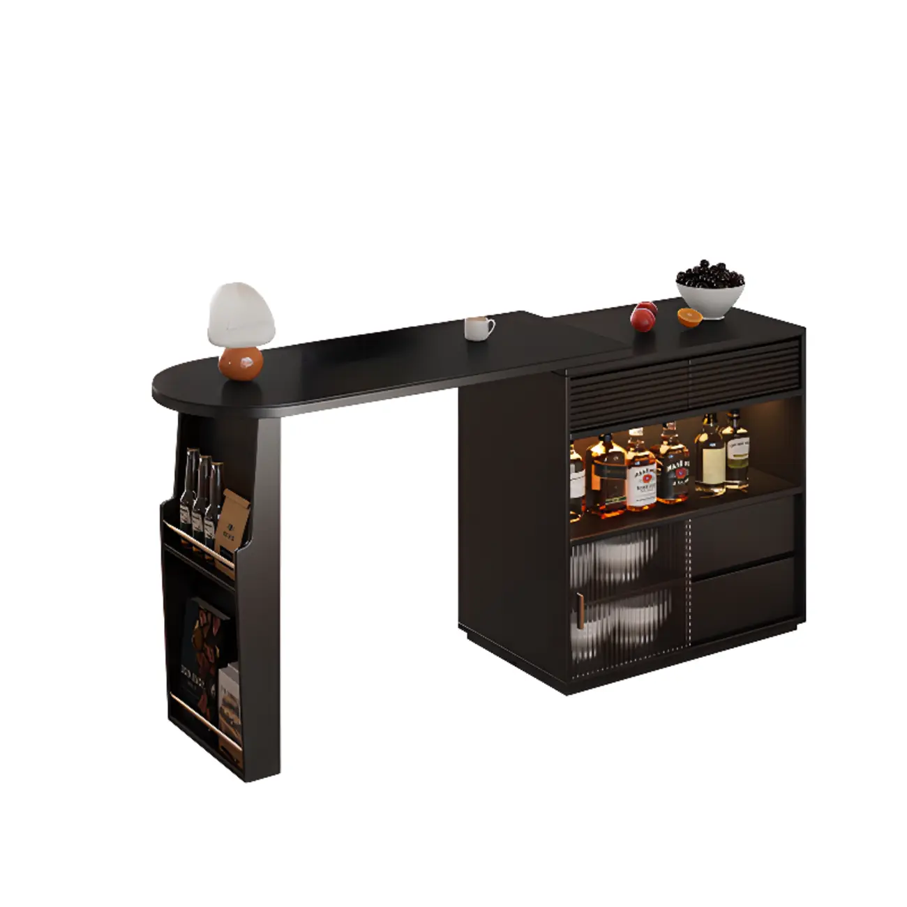 Modern Black Wood Convertible Space-Saving Storage Bar Tables