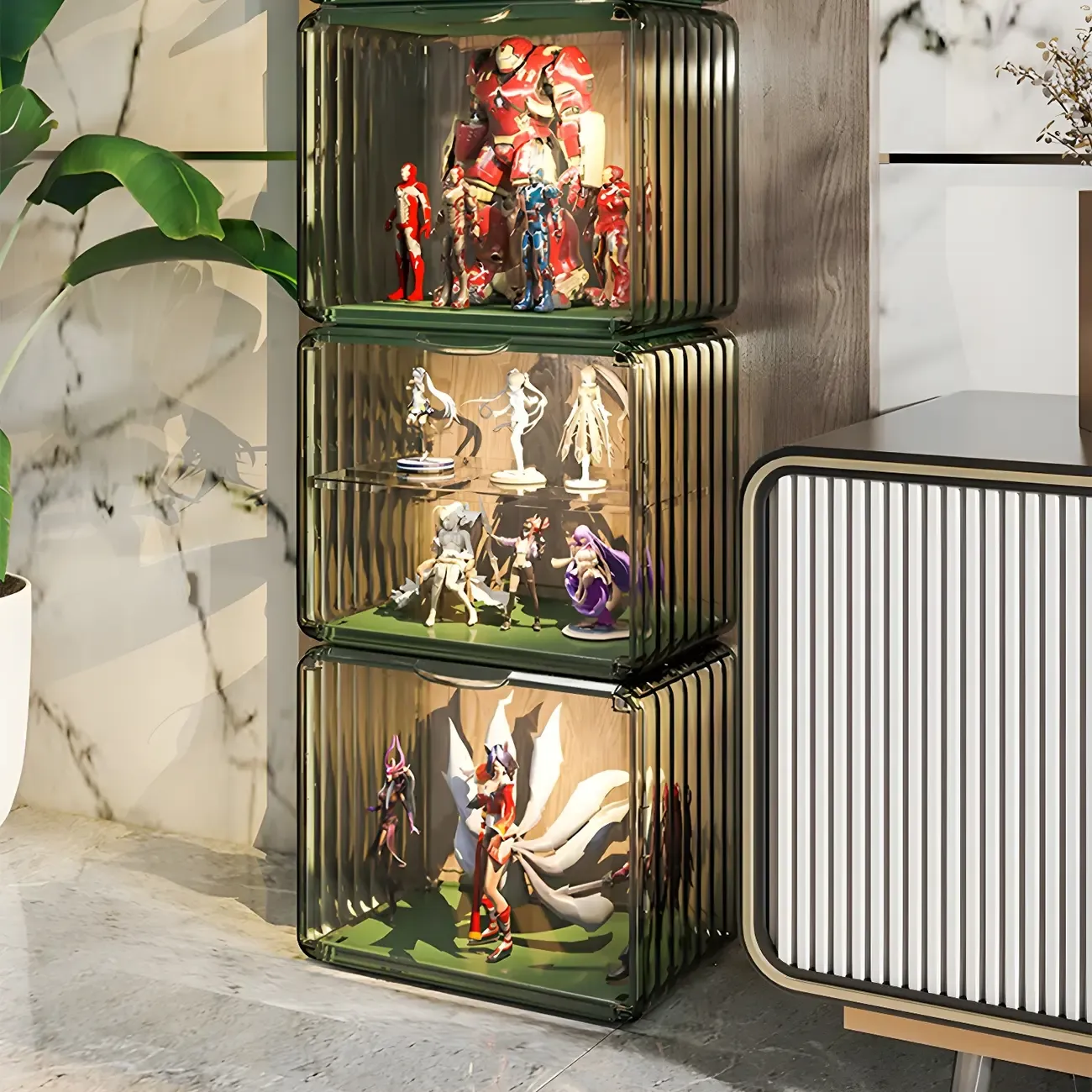 Stylish Stackable Green Clear Acrylic Display Cabinet