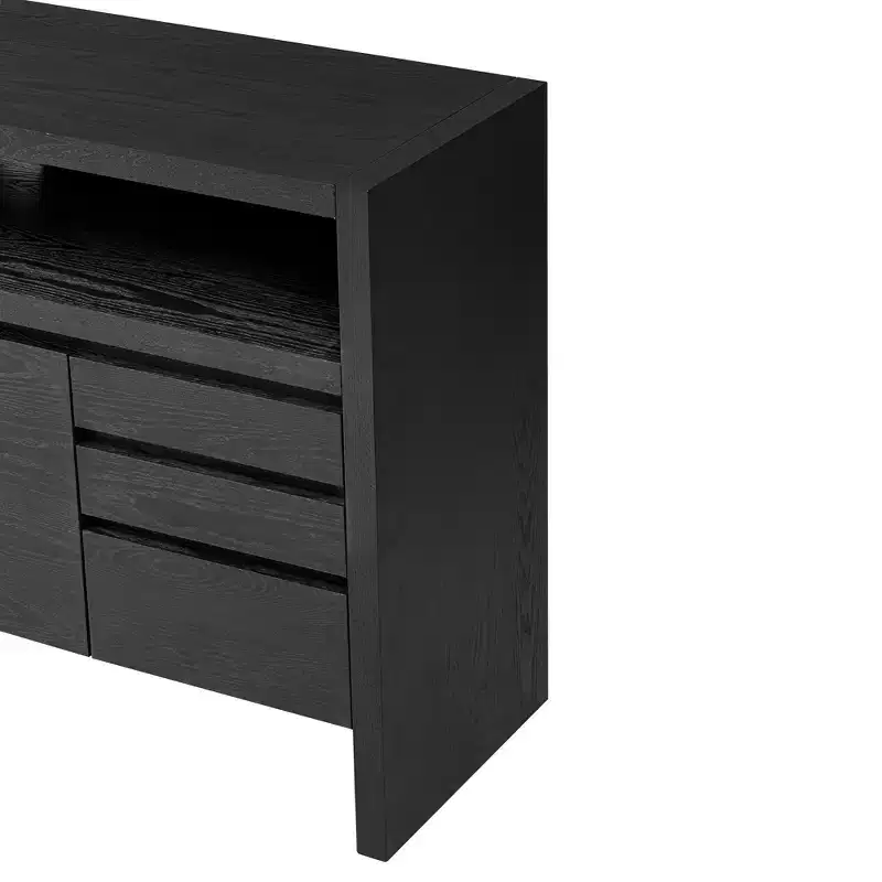 Luxystar Modern 60 Sideboard Buffet Cabinet with Storage Open Shelf and Drawers, Black
