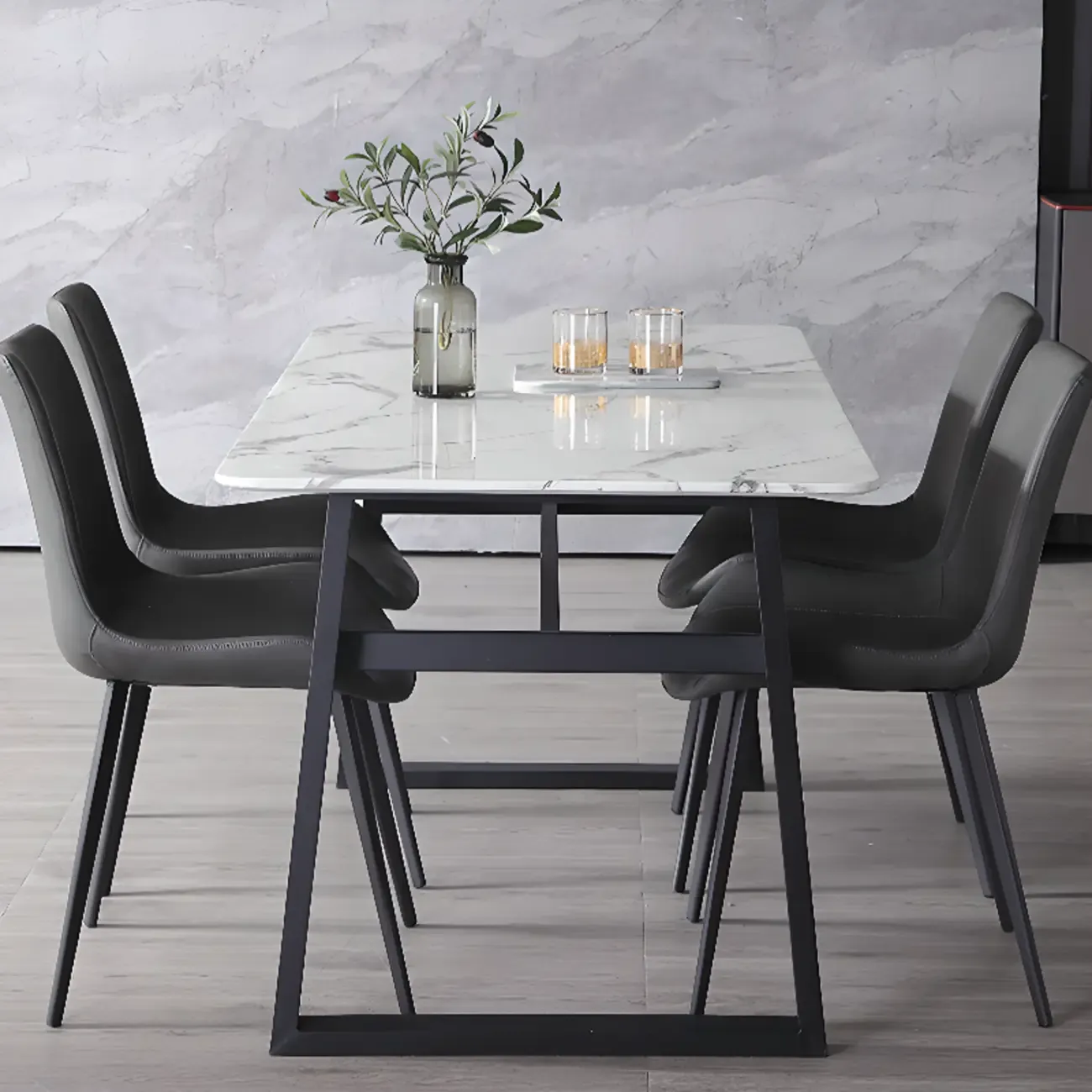 Simple Low Back Faux Leather Dining Chair with Alloy Legs