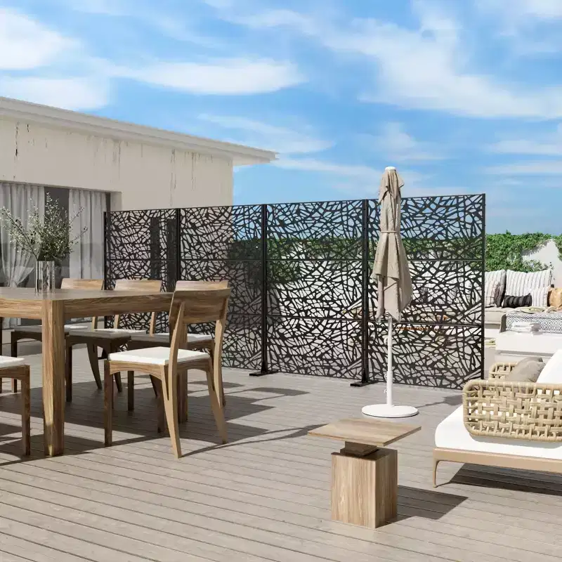 PexFix 72 in. x 47 in. Outdoor Metal Privacy Screen Garden Fence in Web Pattern in Black