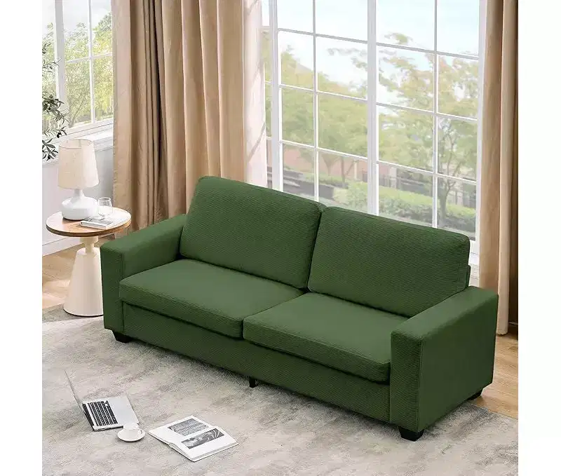 Seater Sofa, Deep Seat Couch with Wide Armrest, Removable Washable Cushions, Cozy Boucl for Living Room, Green