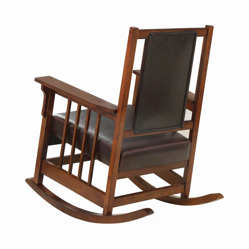 Mission Style Rocking Chair, Leather Upholstered Seat & Back, Tobacco and Dark Brown
