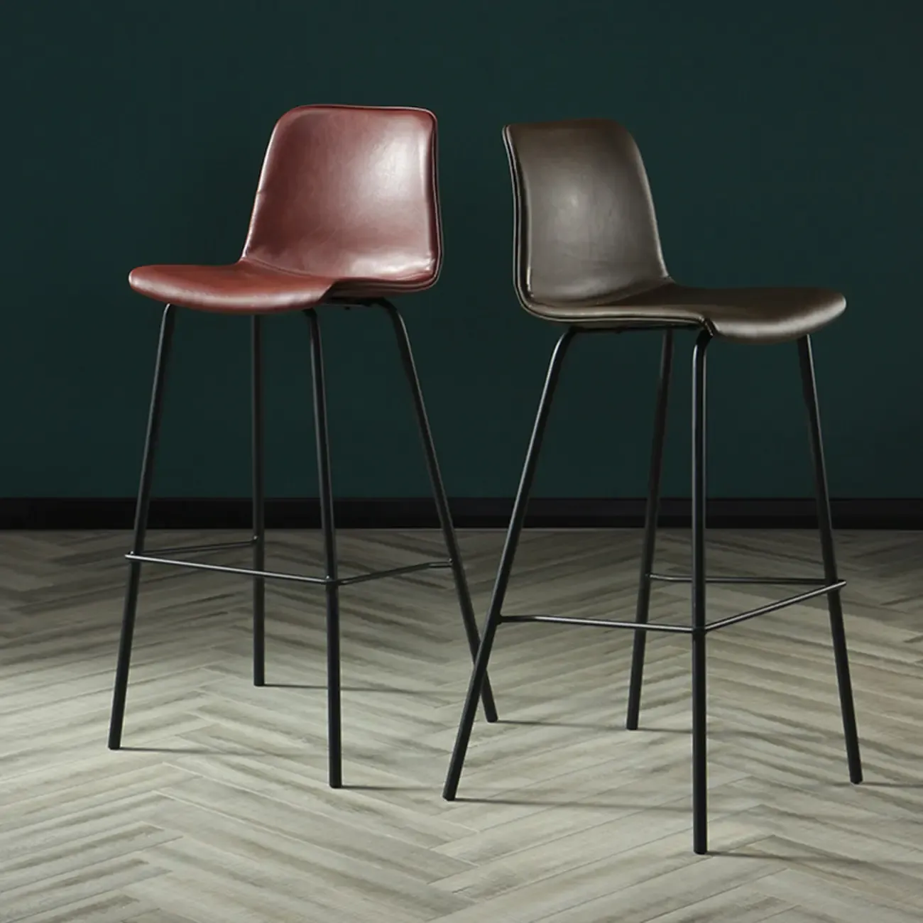 Industrial Metal Frame Leather Bar Stool with Footrest