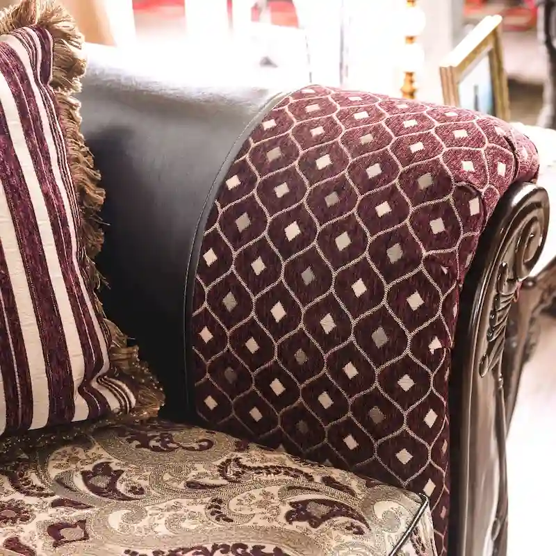 Burgundy / Light Brown / Tan Traditional Faux Leather Tufted Sofa, Seats 3