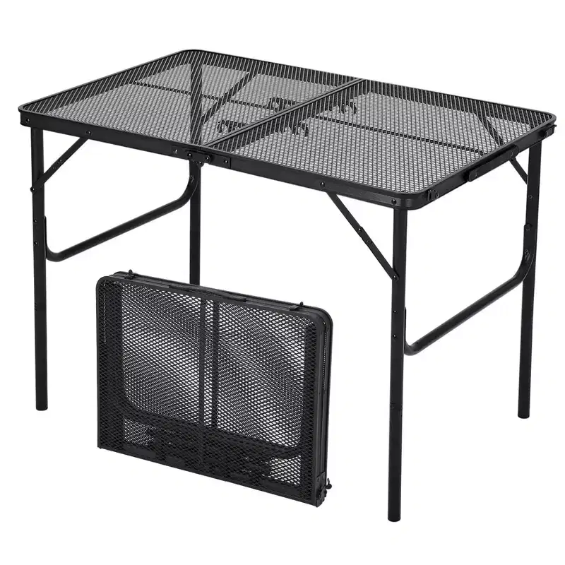 GustoWave 23.62 x 35.43 x 25.6 Folding Grill Table, Portable Camping Table, Height Adjustable, for Outdoor Camping, BBQ, Picnic, Black
