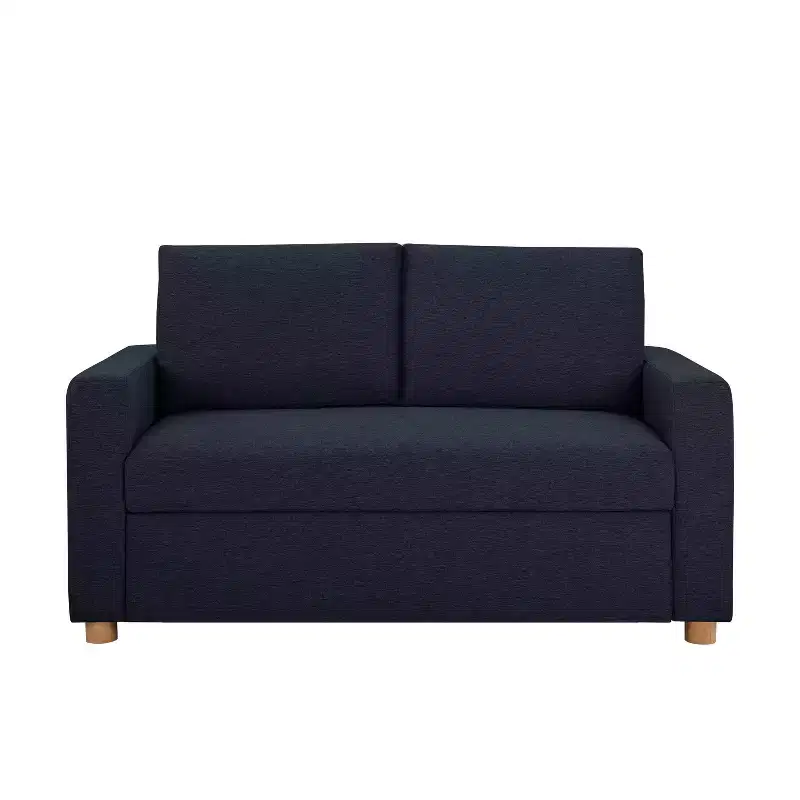 Serta Aurora Convertible Sofa Navy Woven: Lounger & Full Bed, Pocket Coil Cushions, Rubberwood Legs
