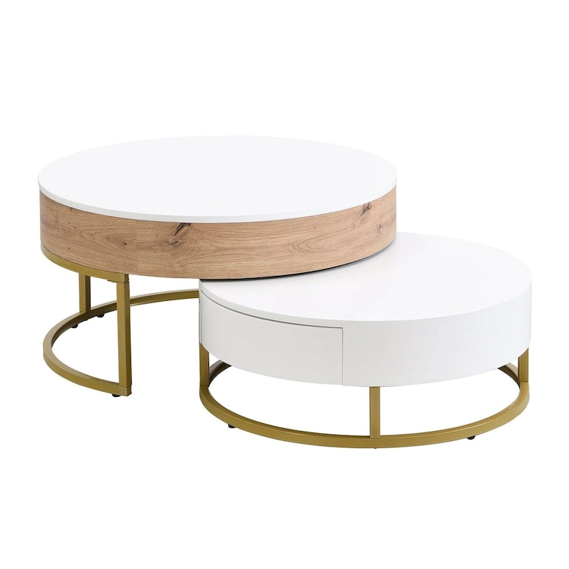 Modern Round Lift-top Nesting Coffee Tables with 2 Drawers