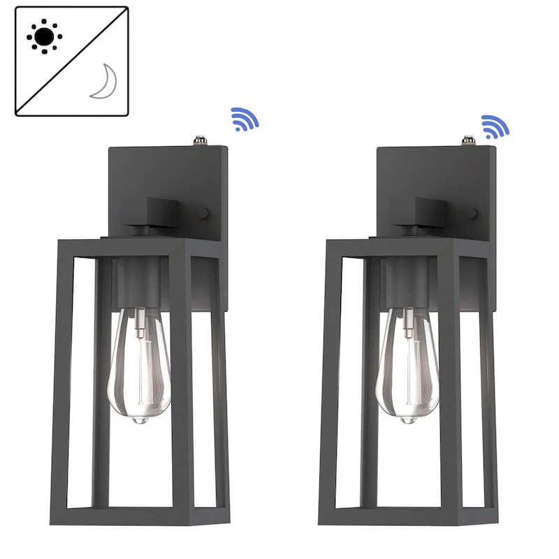 13.5  Outdoor Wall Light with Rising Sun Black Finished and Trapezoid Shade
