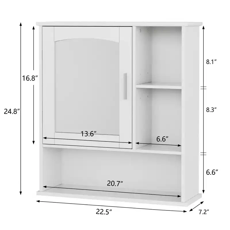 VECELO Bathroom Wall Cabinet with Mirror, Wall Mounted Medicine Cabinet with Door & Open Shelves, Adjustable Shelves, White