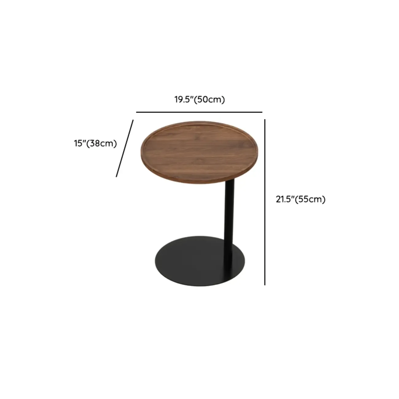 Living Room Brown Wood Top Metal C Shaped Side Table