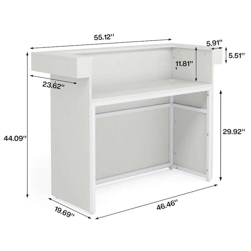 Reception Desk with Light, Modern Front Desk with 2 Grommets