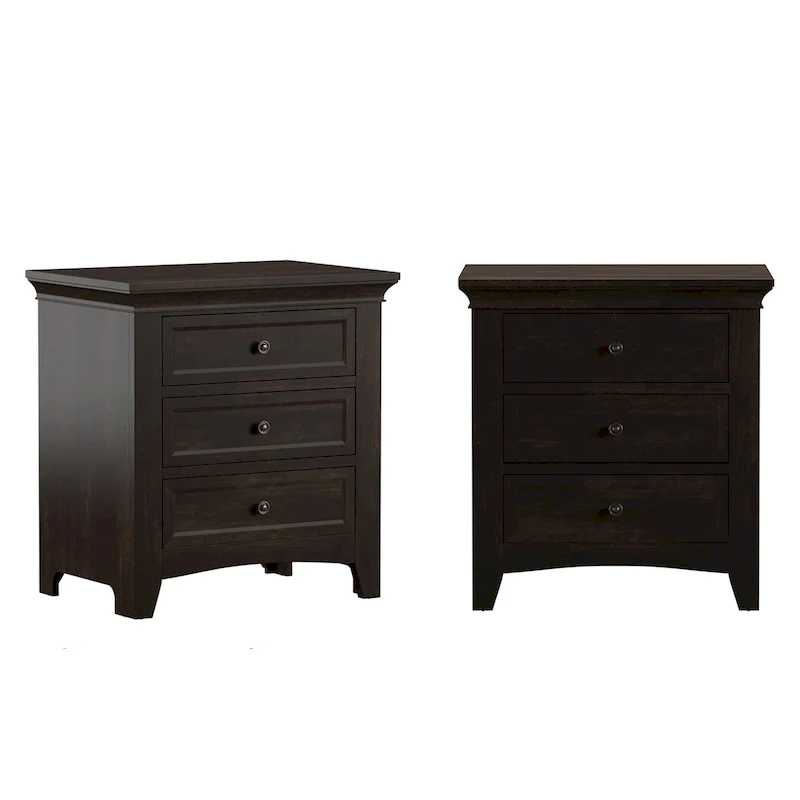 Black / Off-white / Oak / Grey 3-Drawer Nightstand with Charging Station, Single