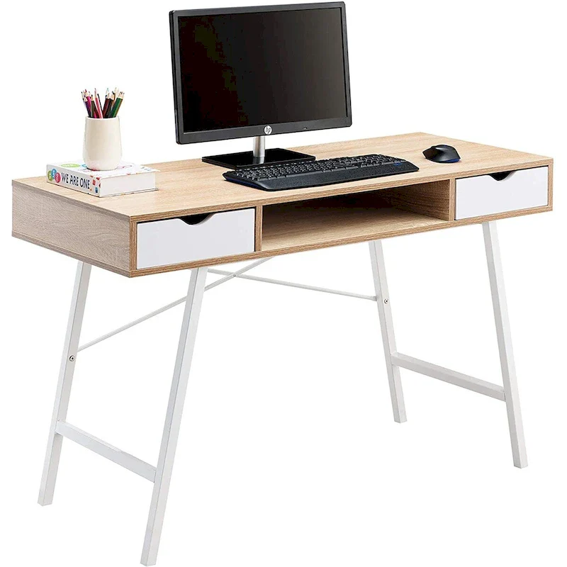 Mid Century Modern Writing Desk Home Office Desk with Drawers & Storage