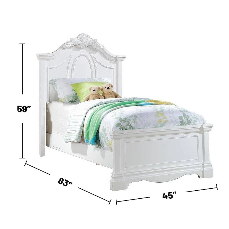 Wooden Bed with Arched Headboard in White Finish