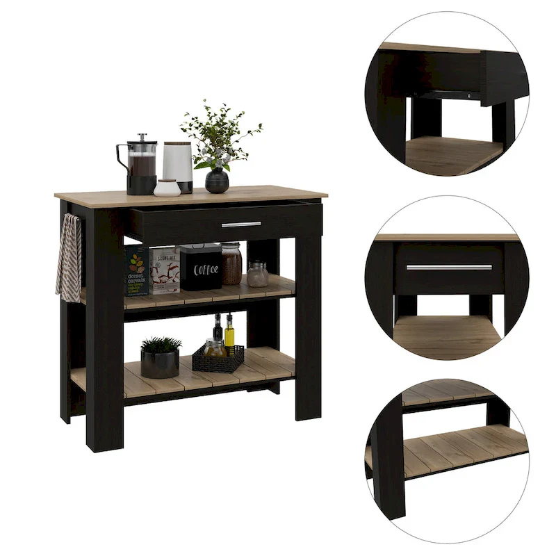 Brooklyn 40 Kitchen Island, Two Shelves, One Drawer